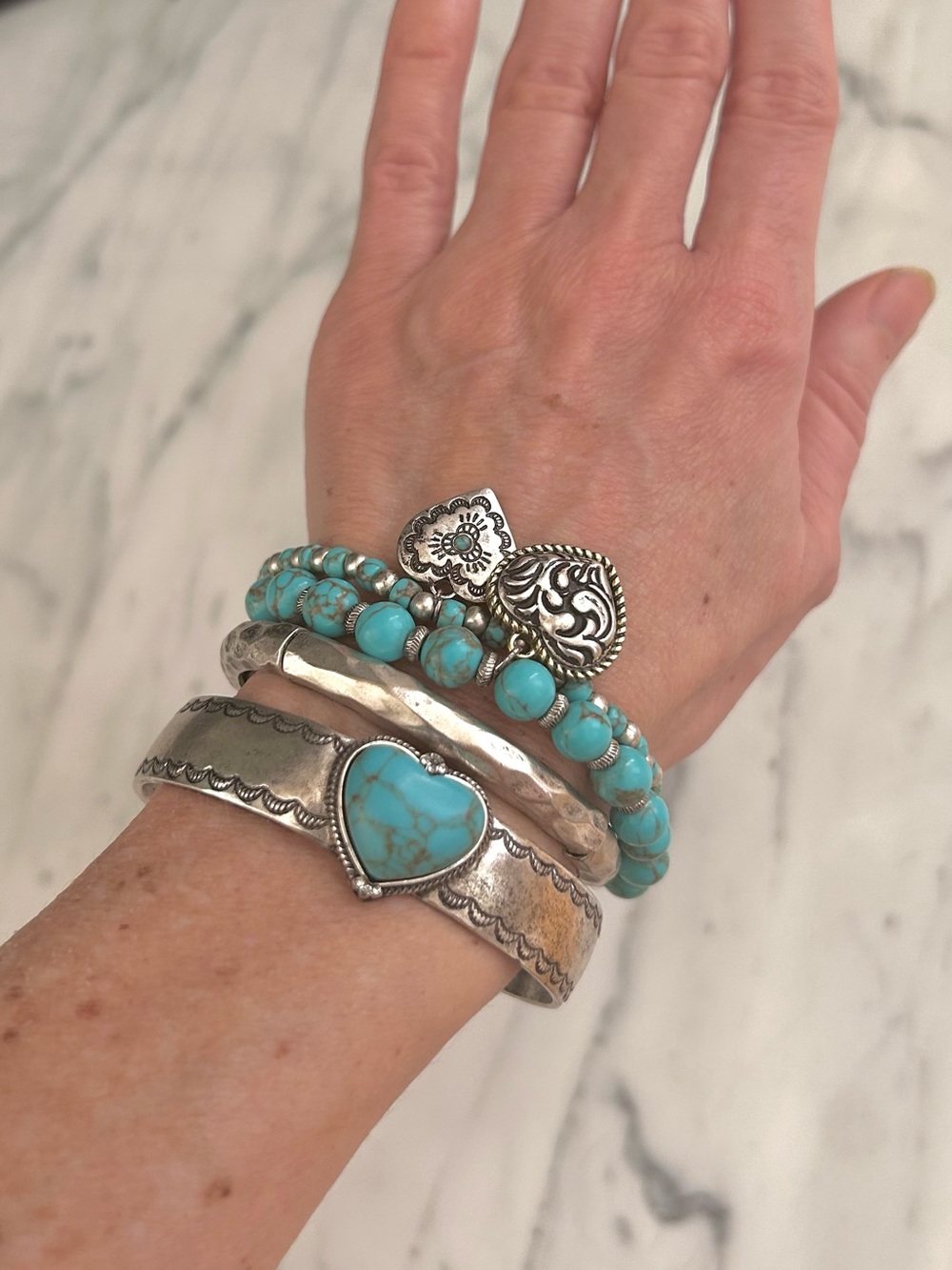 Shyanne Rodeo Sunset Heart Charm Beaded & Cuff Turquoise Bracelet Set - 4 Piece